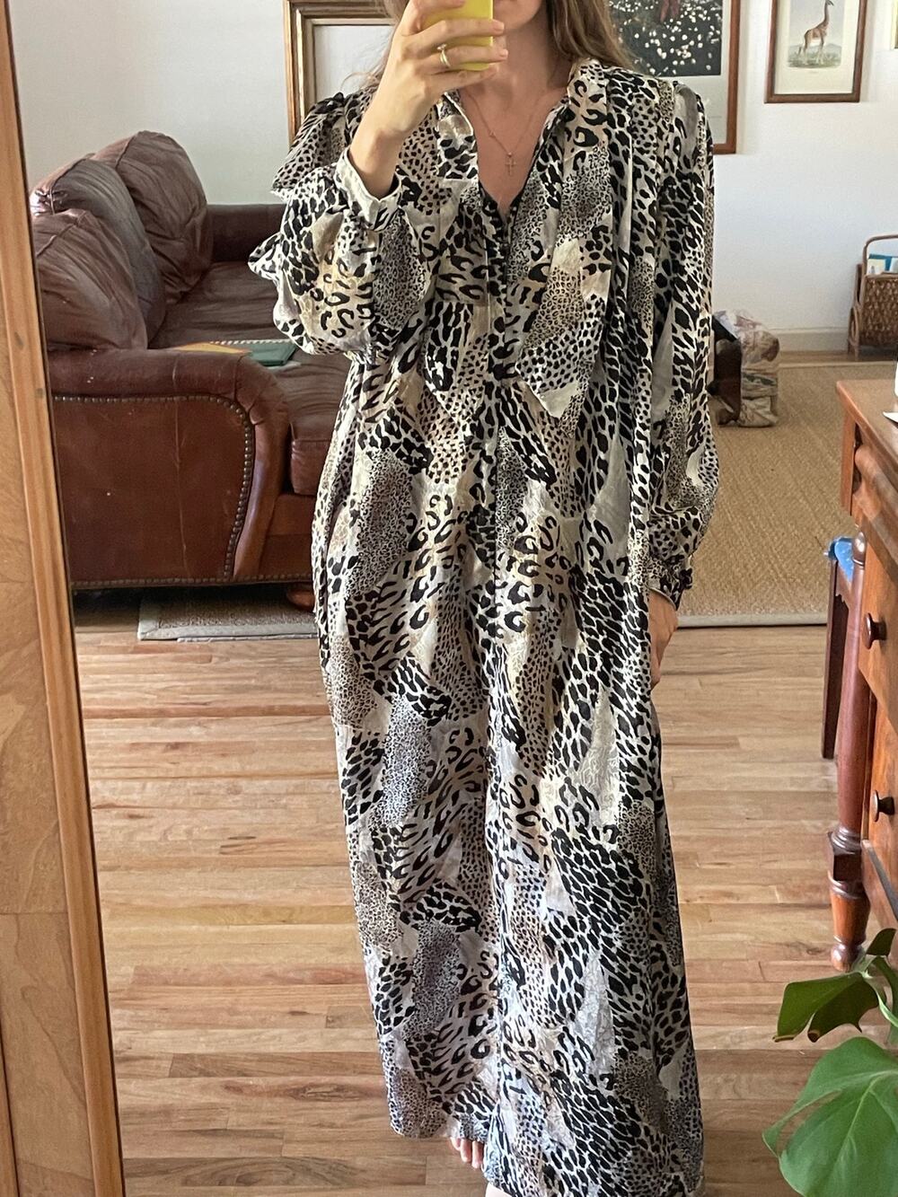 Vintage Animal Print Kaftan House Dress